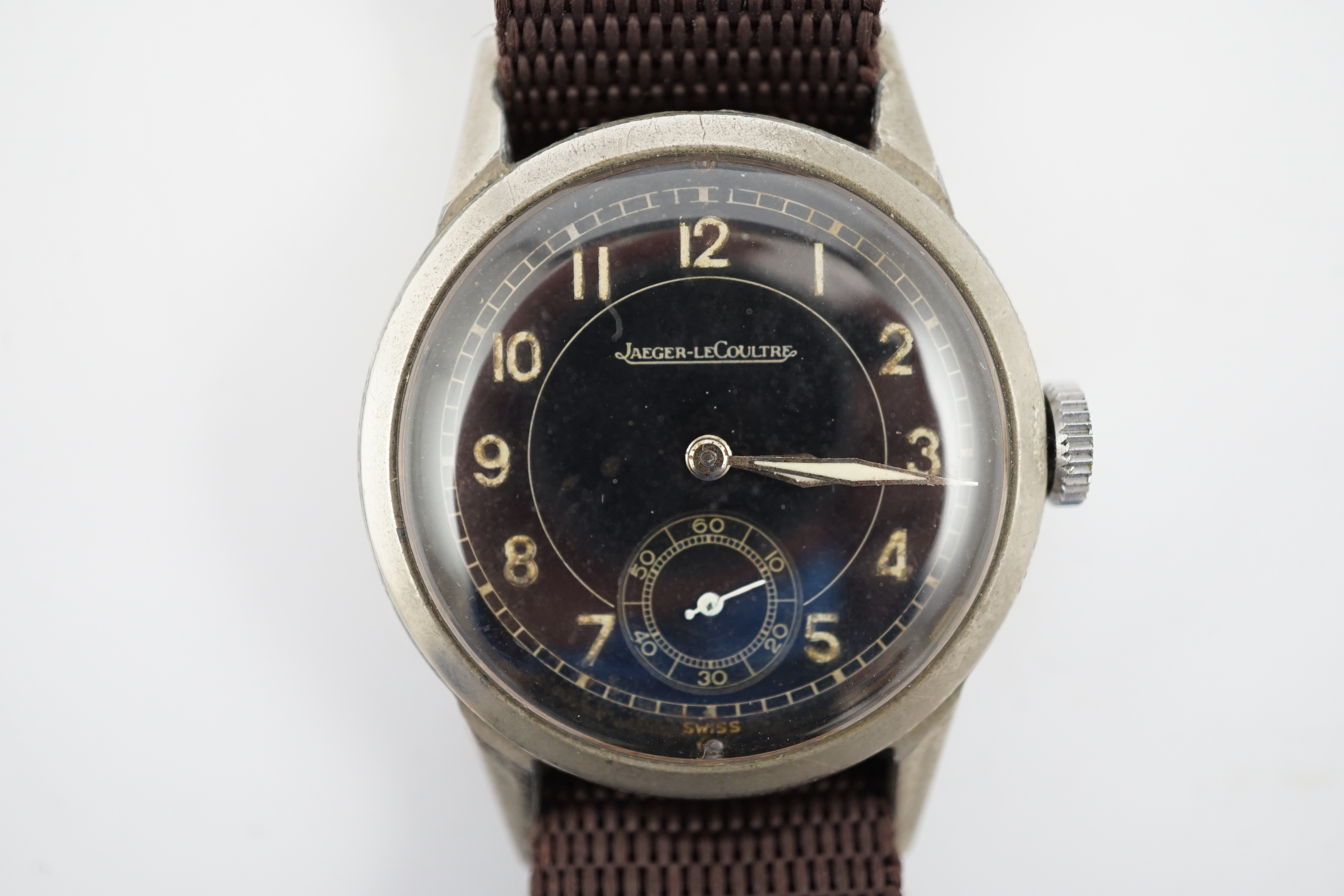 A gentleman's stainless steel Jaeger LeCoultre military? manual wind wrist watch